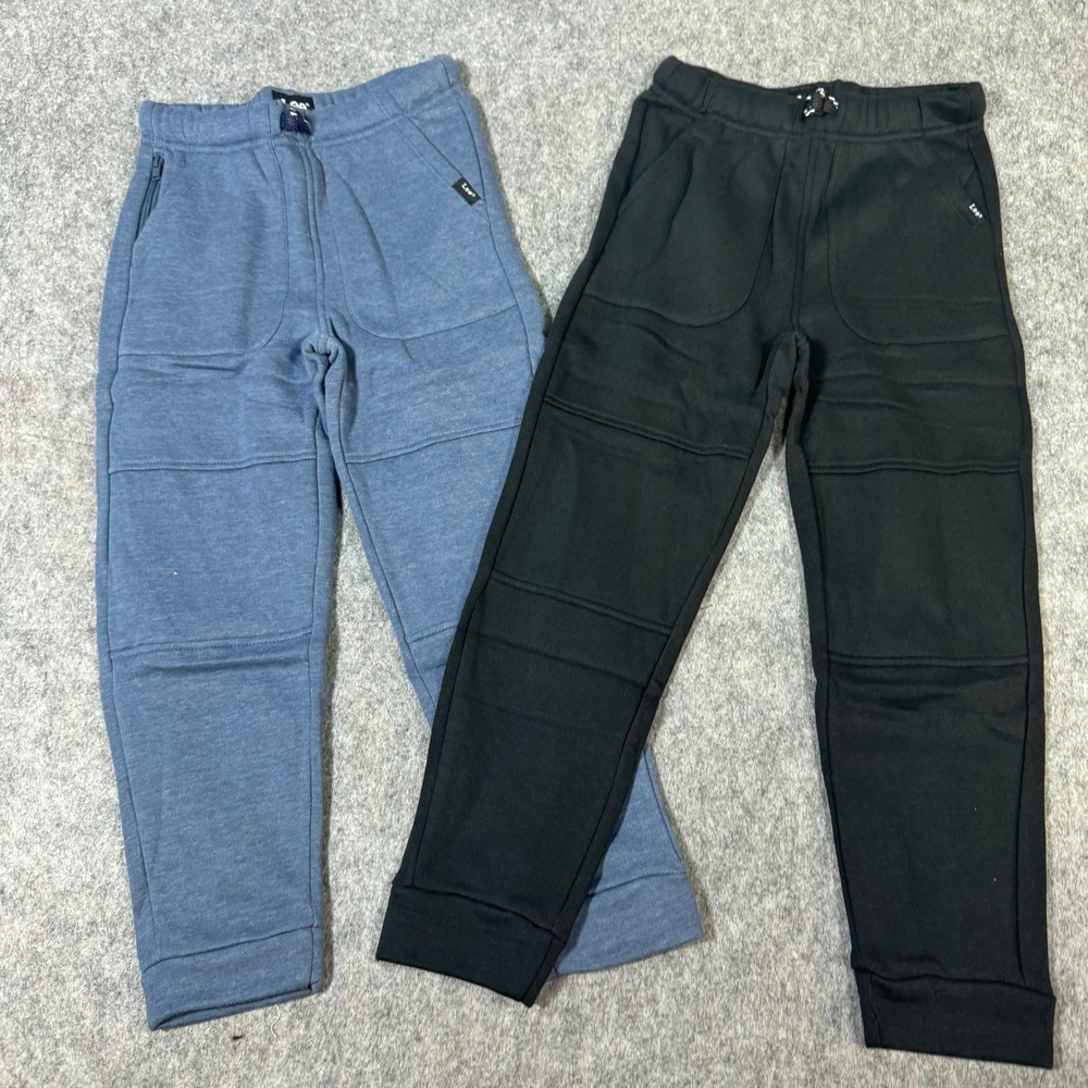 Lee Boys Jogger Pants Bundle 2PK Black Blue Fleece Sweatpants XS 5/6 Zip Pocket